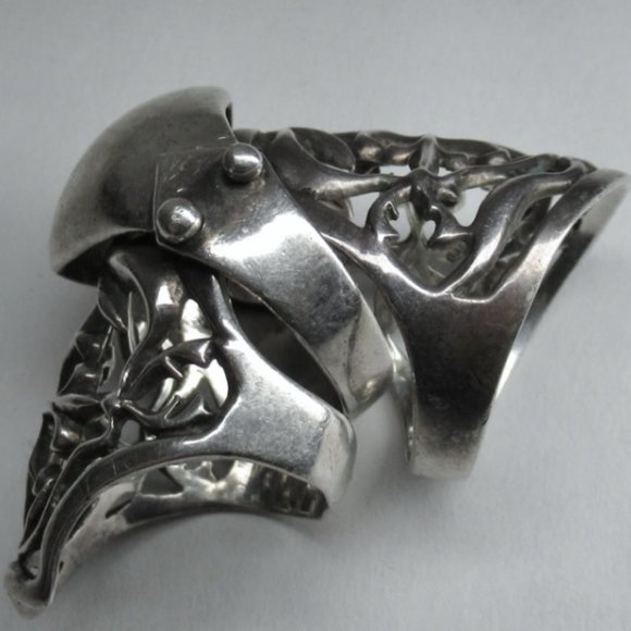 Unisex 925 Sterling Silver Medieval Cross Jointed Armor Goth Rare Ring - Picture 5 of 9